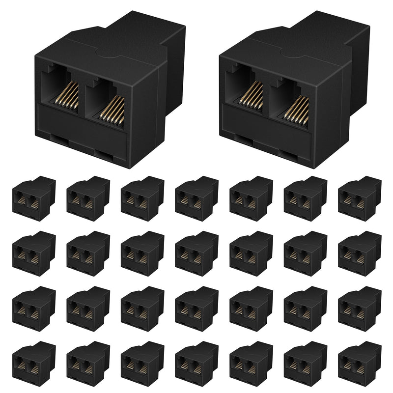 10 Pack RJ12 6P6C Phone Line Splitter, 3 Female Landline Adapter, Black | Awishwell Two Way Telephone Splitter for Landline,Share Single Line into Two Device,Home Office Fax Modem Extension Connector 30 Pack Splitter Black