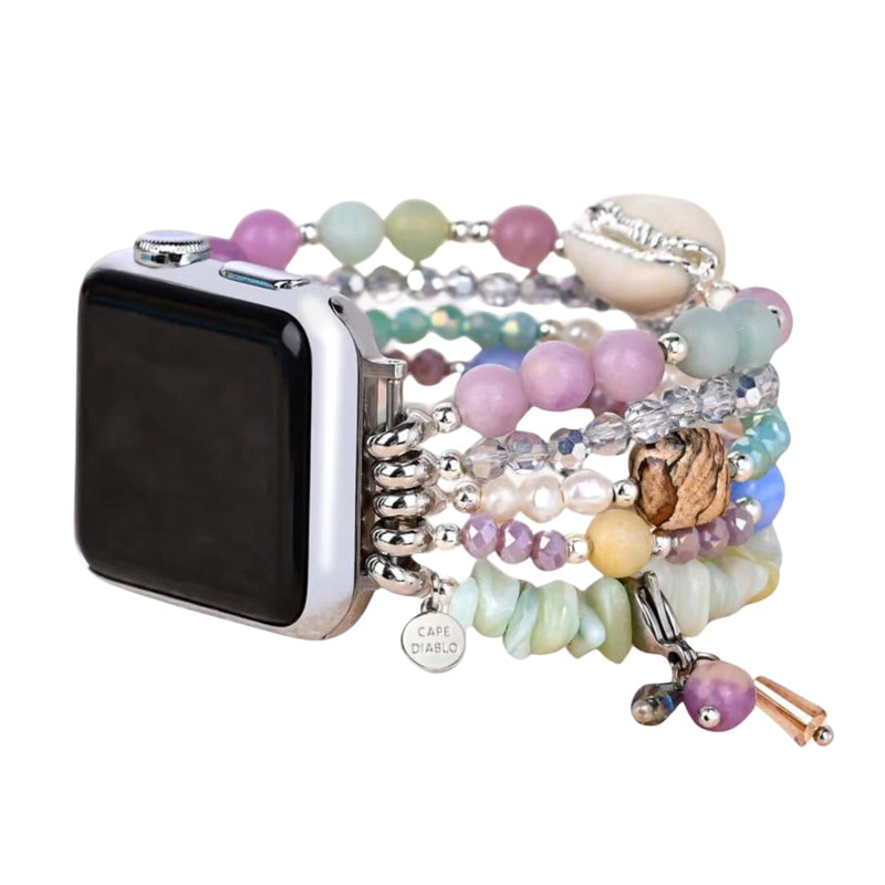 Cape Diablo Handmade Gemstone Watch Band for Women Compatible with Apple Watch 38mm 40mm 41mm 42mm 44mm 45mm, Boho Stretchable Strap Fits for iWatch Series 11/10/9/8/7/6/5/4/3/2/1 SE 3/2/1 Large - Fits 6.5-7.0 inch wrists Seaside Dreams