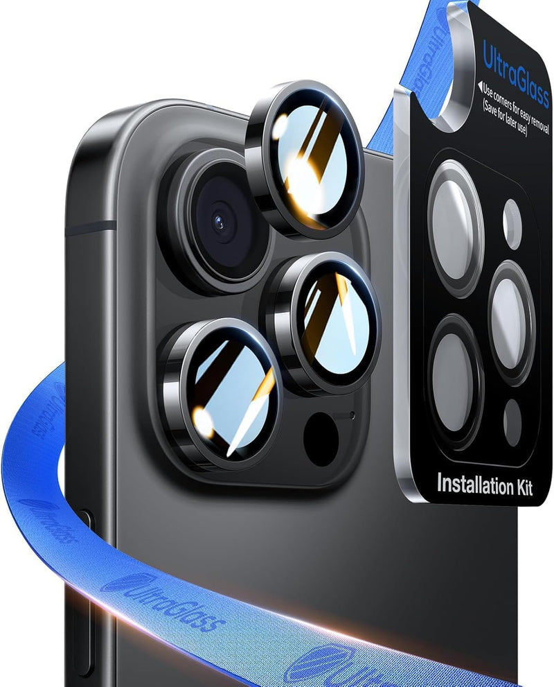 UltraGlass for iPhone 16 Pro Max/16 Pro Camera Lens Protector [NO.1 Military Grade Shatterproof] iPhone 16 Pro Max Camera Protector, 16 Pro Lens Cover [Longest Durable] Easy Install, Black Titanium iPhone 16 Pro, 16 Pro Max