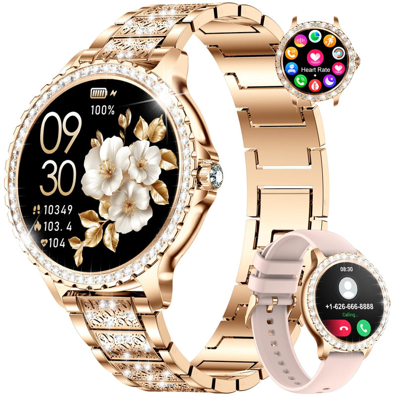 LIGE Smart Watches for Women,1.32" HD Fitness Tracker Watch with Answer/Make Call,AI Voice Control,Heart Rate/Calories/SpO2 Monitor 100+ Sport Modes Ladies Smart Watch for Android iOS (Gold) Gold