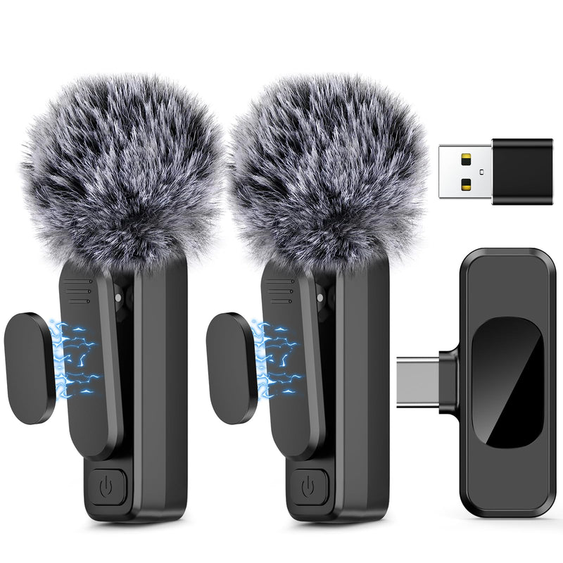 Wireless Lavalier Microphone for iPhone 15,Android Phone,Laptop,PC,Professional Mini Microphone with Noise Reduction,Lapel Microphone for Video Vlog,Interviews,Live Streaming,TikTok,YouTube,2Pack