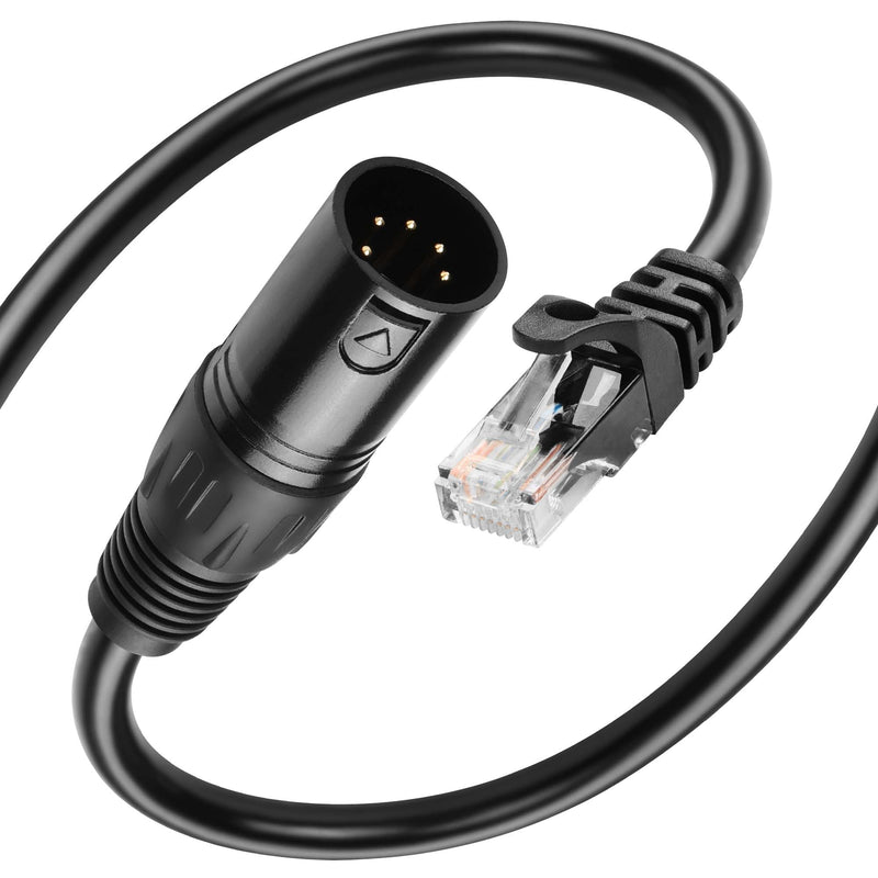GINTOOYUN 5 Pin XLR to RJ45 Adapte Cable 2 Pcs DMX XLR 5 Pin Male to RJ45 Male Connector Extension Cable XLR Audio Cable for amplifiers,Mixers, KTV Equipment,Lighting and Sound（30CM/11.8in） 5 PIN XLR Male to RJ45 Male