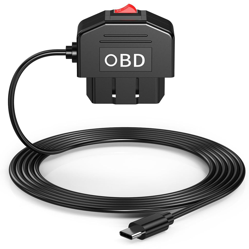 RIIPOO OBD Power Cable for Dash Camera, OBD2 to USB C Charger Cable with 24 Hours Surveillance and Acc Mode Switch Button, OBDII Adapter Hardwire Charger 12-36V to 5V