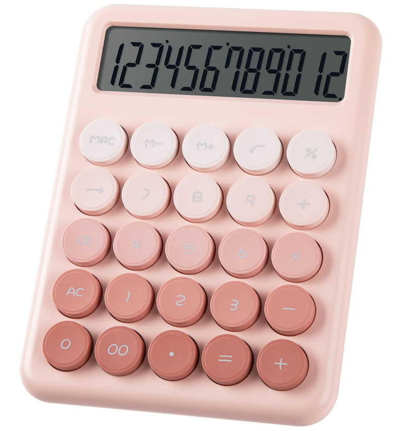 Calculator, Desk Calculators, Cute Pink Calculator, 12 Digit with Large LCD Display, Basic Standard Calculator, Big Button, Aesthetic Calculator, Mechanical Calculator for Office School