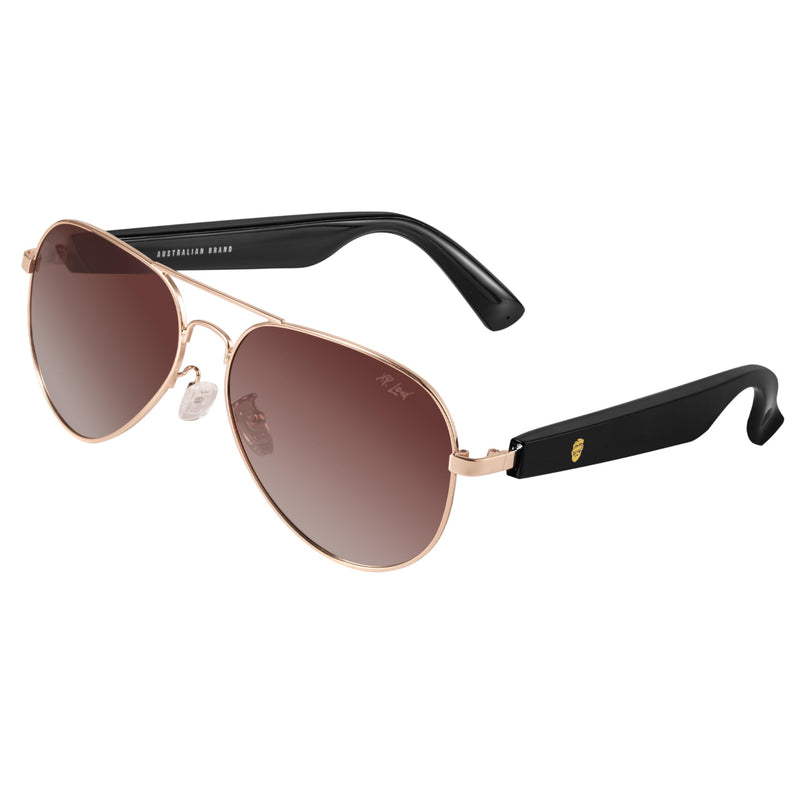 XR Loud™ Bluetooth Aviator Sunglasses for Men Women, Polarized UV400 Smart Audio Glasses with Open-Ear Speakers, Microphone, Touch Control, Voice Assistant, 120Hr SB, Privacy, AI Compatible Brown Brown Berry