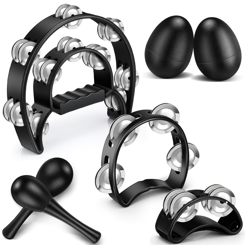 7 Pcs Tambourines for Adults, Metal Jingles Hand Held Percussion Half Moon Tambourine Foot Tambourine Sand Hammer Egg Shakers for Church KTV School Party Music Supplies