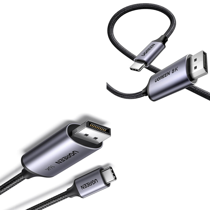 UGREEN USB C to DisplayPort 2.1 Cable 16K@30Hz 8K@120Hz 40Gbps Thunderbolt 4/3 to DisplayPort Cord Bundle with Green USB C to DisplayPort 1.4 Cable Bidirectional