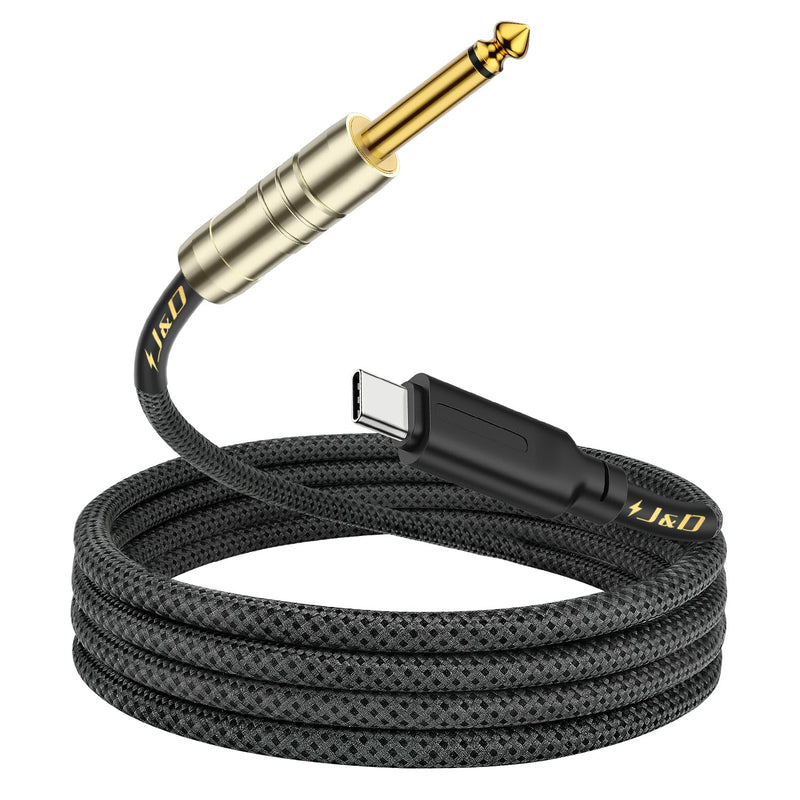 J&D USB C to 6.35 mm 1/4 inch TS Guitar Audio Cable, Audio Recording, Bass, Electronic Piano Microphone Cord Compatible with iPhone 16 Pro Max/16 Pro/16 Plus/16/15/15 Pro Max/15 Pro/15 Plus, 10 Feet Blue