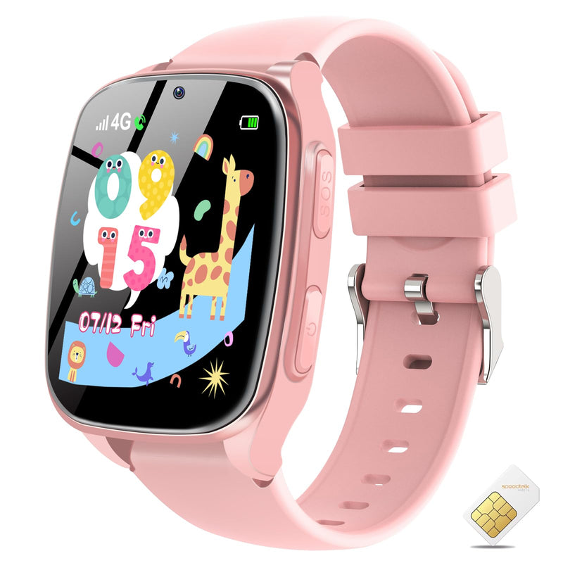 4G Kids Smart Watch – Smartwatch for Kids with Call SOS Music Camera Video Alarm Pedometer Calculator Stopwatch Educational Games, Smart Watch Phone with SIM Card for Boys Girls Ages 4-12(Pink)