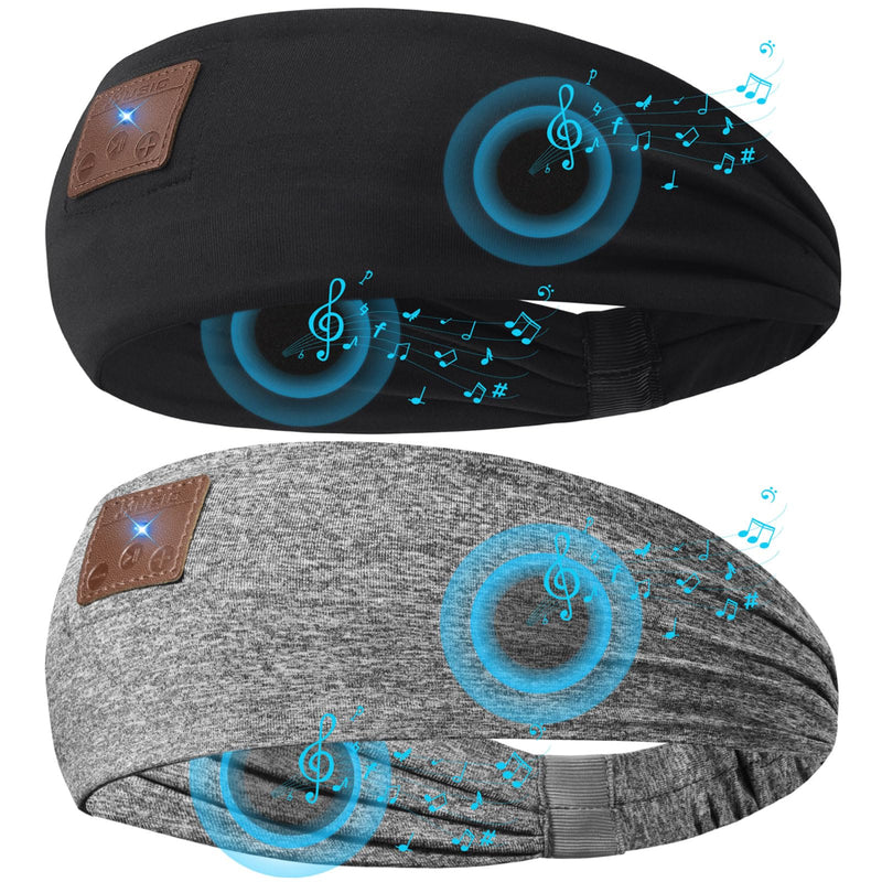 [AUSTRALIA] - 2-Pack Sleeping Headphones Bluetooth 5.4 Headband, Headband Headphones with Ultra-Thin Speakers, Headphones Headband for Side Sleepers, Running, Insomniac, Travel, Meditation（Black&Grey） Black+Grey 