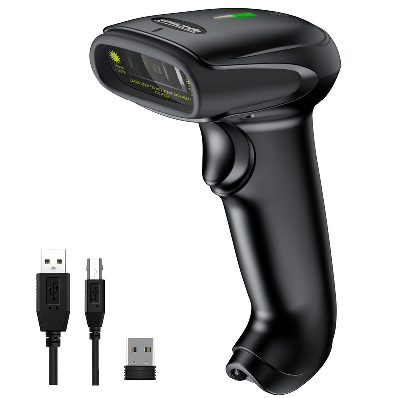 [AUSTRALIA] - Symcode Wireless Barcode Scanner Versatile 2-in-1 (2.4Ghz Wireless+USB 2.0 Wired) Handheld Automatic 1D Laser Barcode Scanner 328 Feet Transmission Distance Rechargeable 1D Laser Bar Code Scanner Wireless Barcode Scanner 1D 
