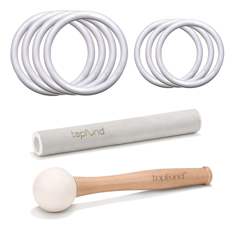 TOPFUND 7 Pcs Silicone Rubber O-rings and 2 Suede Mallets and 1 Rubber Mallet for Crystal Singing Bowl Set