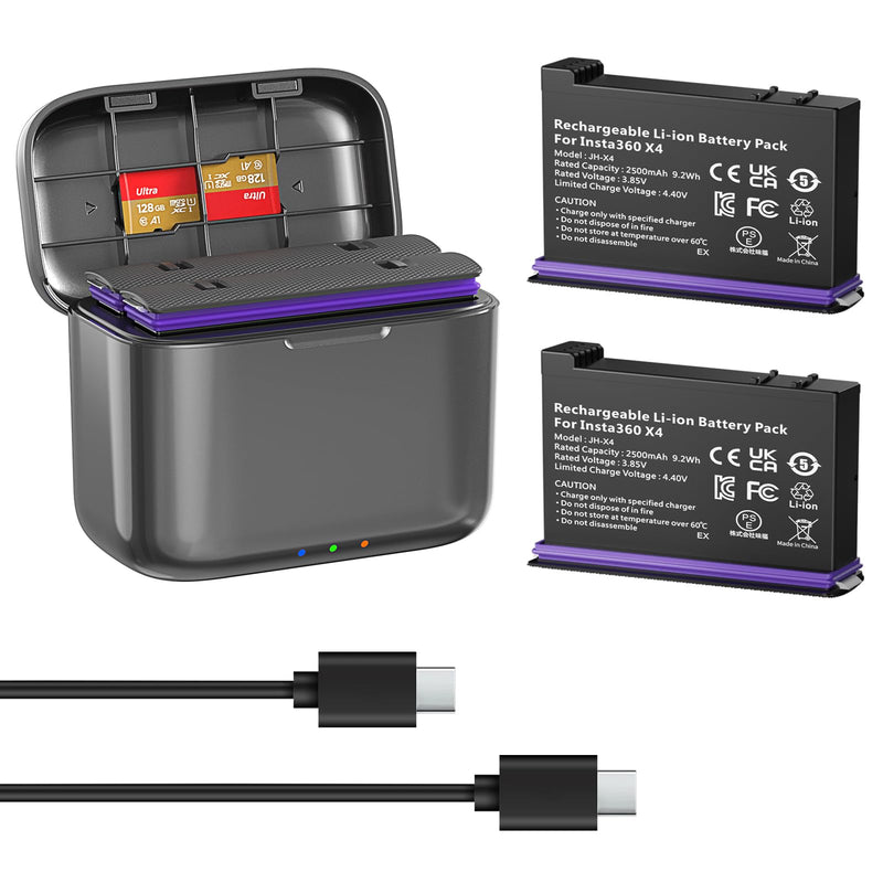 360 X4 Battery(2 Packs) with Fast Battery Charger Hub for Insta360 X4,2-Channel Quick Battery Charging Storage Station