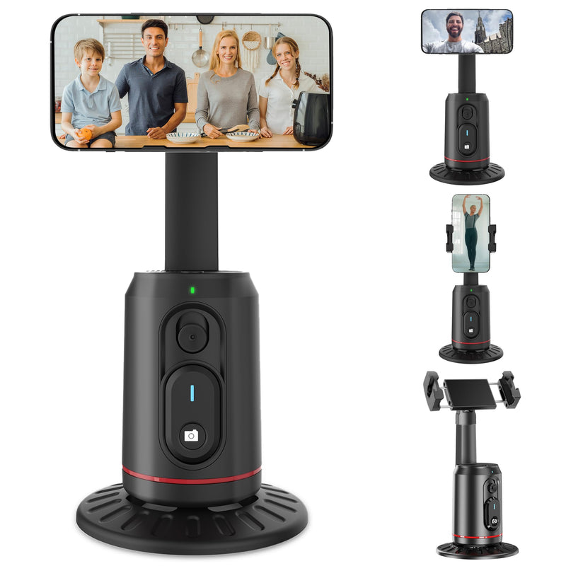 Auto Face Tracking Phone Holder for Phone, GoPro, Compact Camera, 360° Rotation Mount with Remote Compatible with Tripod, Rotating Stand for iPhone for Vlog, Streaming, Video, FaceTime, TIK Tok