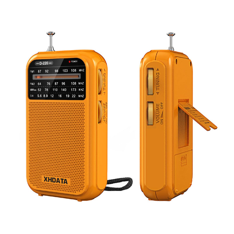 D220 Portable Radio AM FM SW Shortwave Radio Receiver Pocket Radio, 2 AA Battery Operated, Transistor Radio with Excellent Reception for Gift, Family, Elder (Orange) Orange