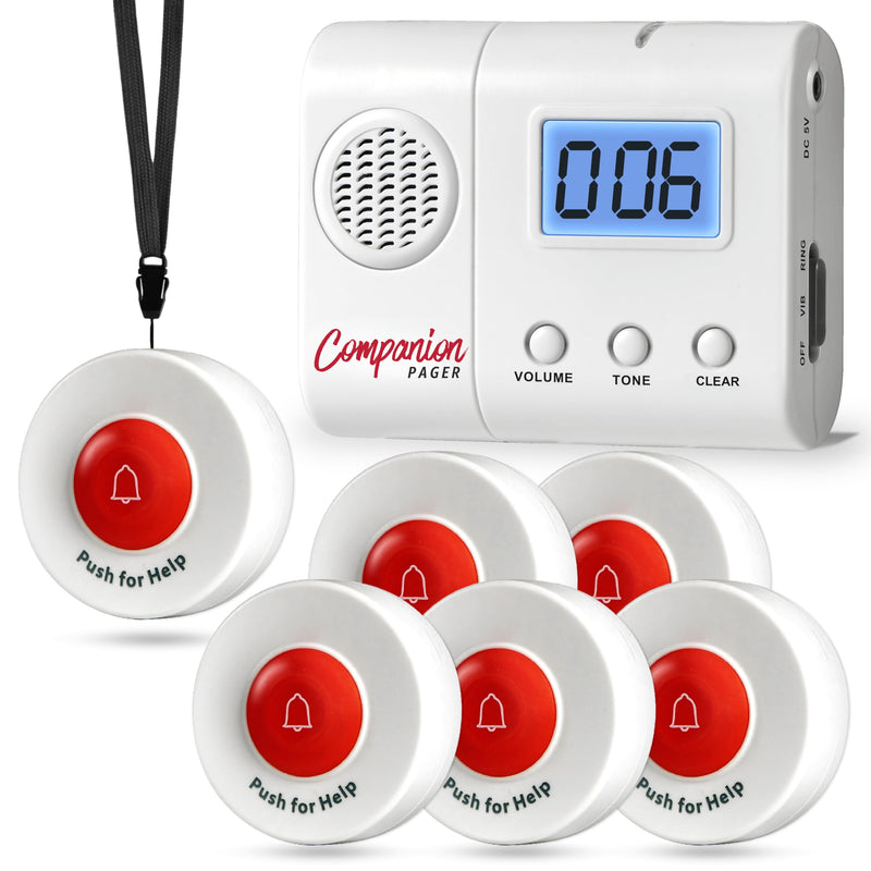 Caregiver Pager for Elderly Adults Nurse 6 Call Buttons for Elderly at Home Seniors Patients Nurse Call Light Monitoring System Alert Button Bed Alarm Buzzer Emergency Clinic 6 Call Buttons + 1 Receiver