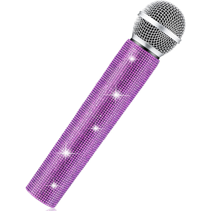 Sanwuta Fake Microphone Prop Sparkly Bling Rhinestones Microphone Prop Plastic Play Microphone Pretend Glitter Bedazzled Microphones for Disco Stage Living Broadcast Live Streaming Party (Purple) Purple