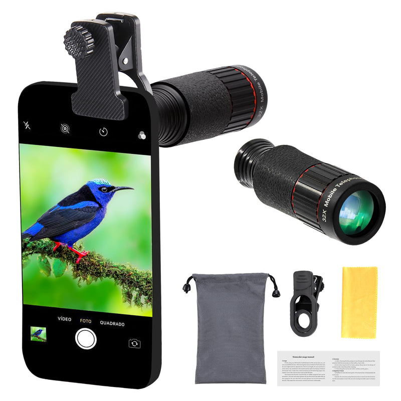 [AUSTRALIA] - 32X Long Focus Telephoto Phone Lens for iPhone and Android, Zoom Cellphone Camera Lens with Phone Clip for Picture Video Taking with eyecap 