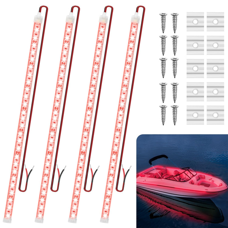 [AUSTRALIA] - Boat Marine Submersible Led Strip Lights, 4 Pcs 20 Inches 12V Super Bright Boat Interior Lights, IP68 Waterproof Marine Led Strip Lights Night Fishing Lights for Boats, Kayak (Red) Red/20'' 