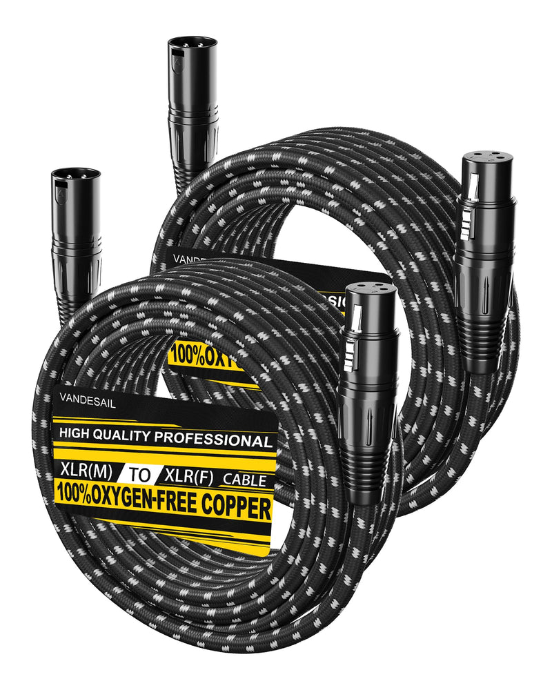 XLR Cables 25ft 2 Pack, Durable Nylon Braided XLR Microphone Cable, Mic Cable, Shielded and Fully Balanced OFC Male to Female Cord for Recording Mixer Amplifie Speaker Black White 25 Feet Black-White