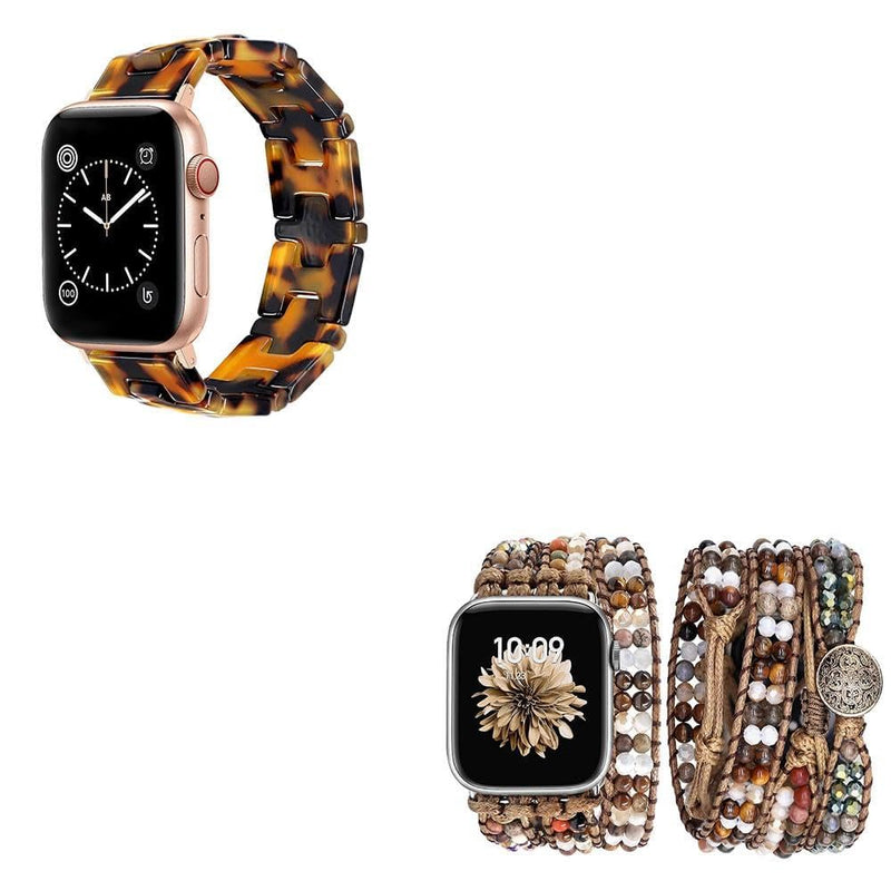 JR.DM Boho Beaded Watch Bands Resin Stretchy Watch Band Bundle Compatible with Apple Watch Band 38mm 40mm 41mm 42mm 44mm 45mm 49mm for Women for iWatch Series 9/8/7/6/5/4/3/2/1/SE/Ultra(No Case)