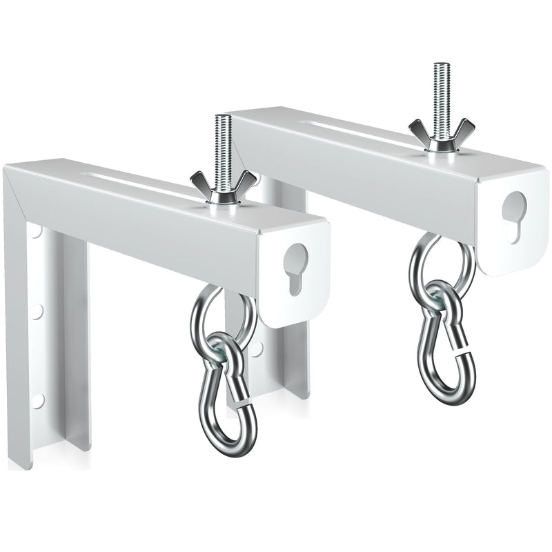 Universal Projector Screen Wall Mount L-Brackets Hanging Ceiling Mount, 6 inch Adjustable Extension with Hook for Home Projector and Movie Screens, Hold up to 66 lbs, White PRL003W