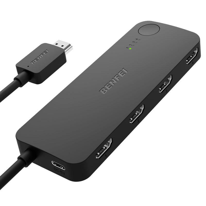 BENFEI HDMI Switch 4 in 1 Out 4K@60Hz, 2K@144Hz, HDCP 2.3 【with Adaptive Equalization Support 30ft HDMI Transmit】 Compatible for PS5/4, Xbox, Roku, FireStick, Switch