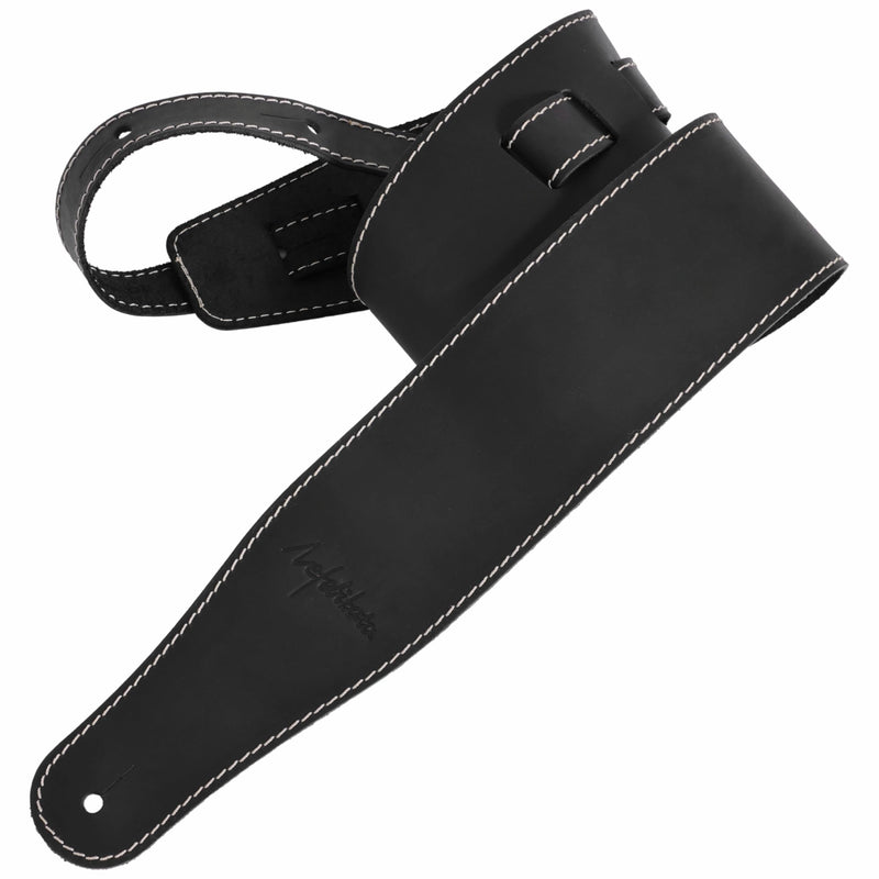 Nefelibata Guitar Strap, 3-inch Wide Full Grain Leather, Extra Wide Lightweight and Soft for Men and Women for Acoustic, Bass and Electric Guitar Frosted Black