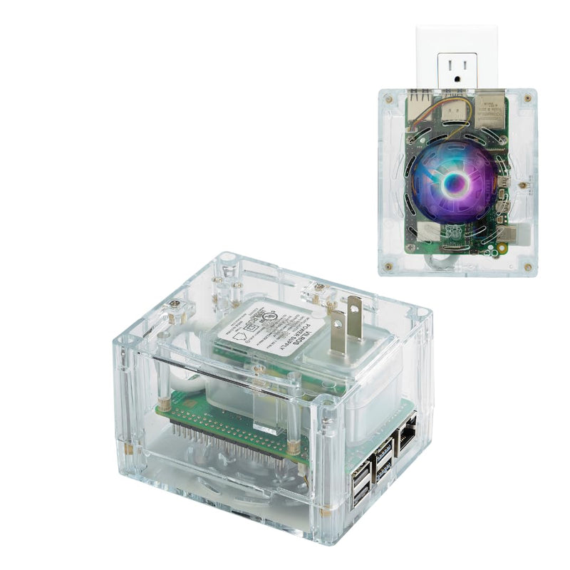 Vilros Plug 'n' Pi for Raspberry Pi 5-A Raspberry Pi Fan Cooled Case and Power Supply All in one Solution -Ideal for SSH-Headless Usage (Clear Transparent with RGB LEDs) Clear Transparent With RGB LEDs