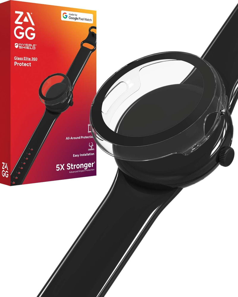 ZAGG Glass Elite 360 Google Pixel Watch 3 (41mm) Screen Protector - Integrated Bumper and Glass Screen Protection, 5X Stronger, Easy Installation, Recycled Materials Google Pixel 3 (41mm)