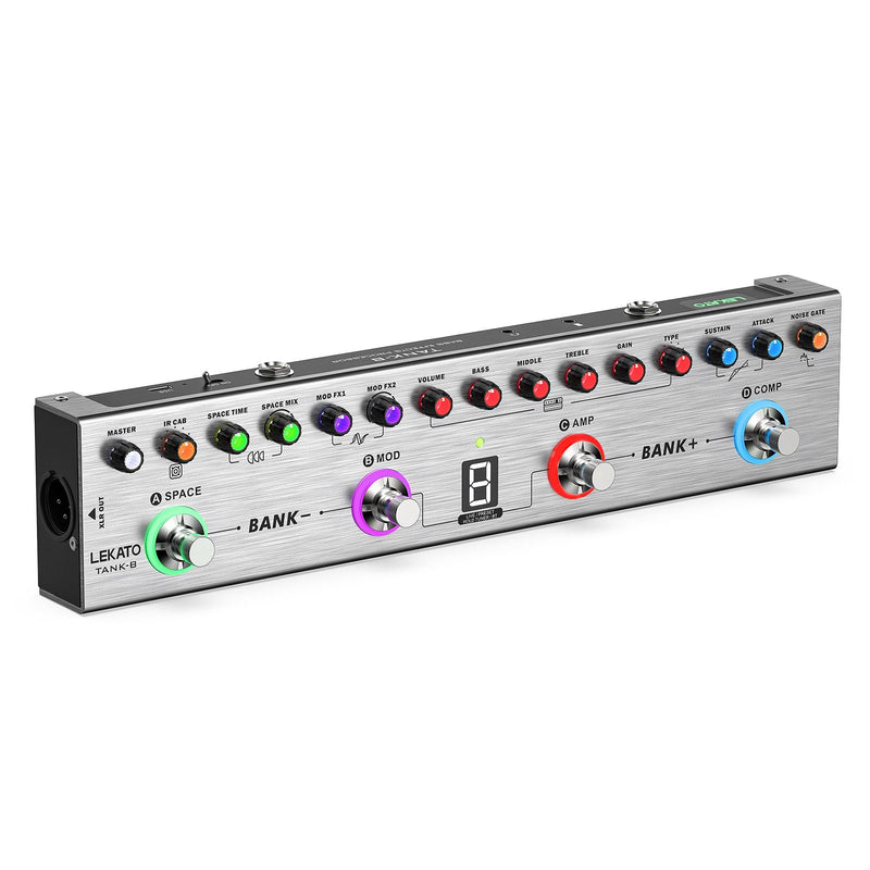 LEKATO Bass Multi Effects Pedal, Bass Effects Pedal with 36 Presets, Editable 4 Modules, Amp, Compressor, Mod, Space, Reverb, IR CAB, Tuner, BT Connection, Music Recording For Bass Guitar