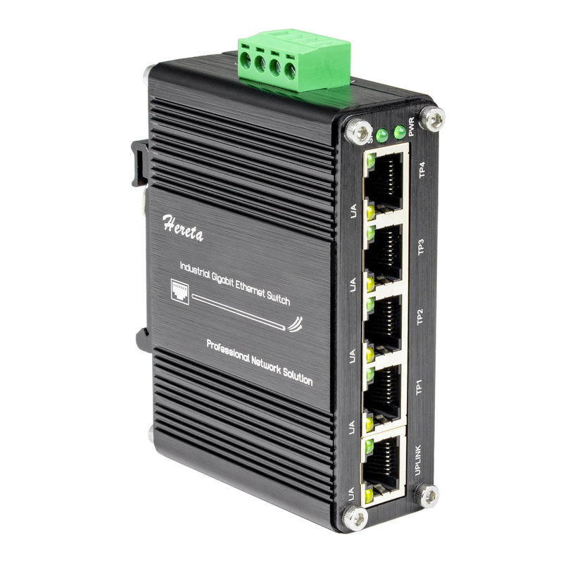 Mini Industrial 5 Port Gigabit Switch Ethernet Switch,Unmanaged Network Switch Ethernet Hub with 5 x RJ45 Port 10/100/1000Mbps,12~48VDC,Din-Rail, Wall Mountable LNK-IMC005G