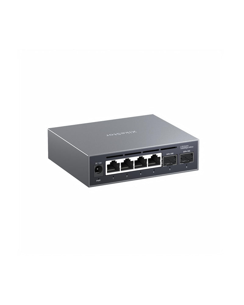 6-Port 2.5G Web Managed Ethernet Switch, VLAN/QoS/STP/IGMP/LACP Supported, Fanless Easy Smart 2.5Gb Network Switch, Aluminum Housing, Desktop/Wall-Mount Web管理 | 4×2.5G RJ45+2×10G SFP+