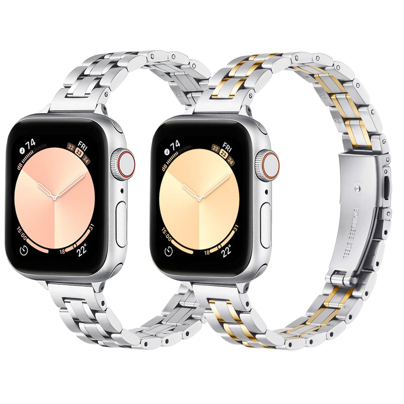 Bundle of the Silver and Silver Gold Metal Apple Watch Replacement Band