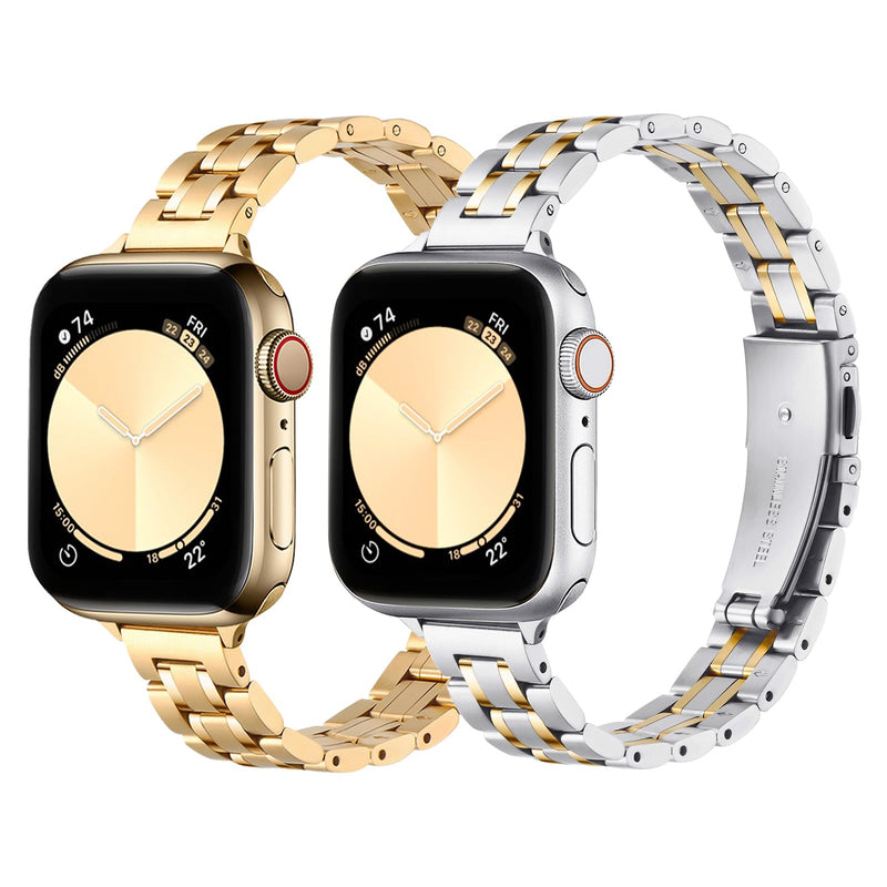 Bundle of the Gold and Silver Gold Metal Apple Watch Replacement Band