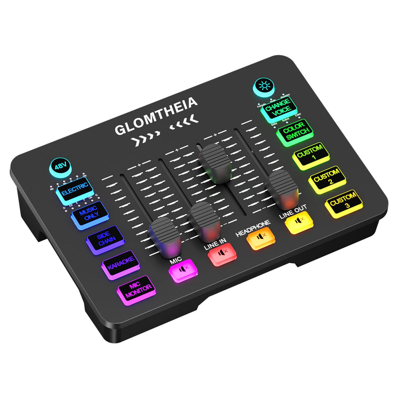 Gaming Sound Board Audio Interface Voice Changer for PC PS4 PS5 Streaming Mixer Soundboard Compatible with XLR Condenser/Dynamic Microphone