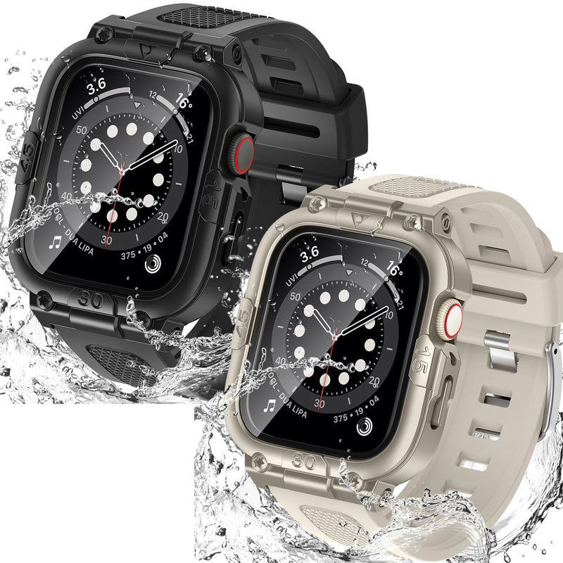 Goton 3 in 1 Waterproof Case and Band with Tempered Glass Screen Protector for Apple Watch Series 9 8 7 6 5 4 SE Ultra 44mm 40mm 45mm 41mm 49mm, Bumper Cover for iWatch Accessories, 40mm