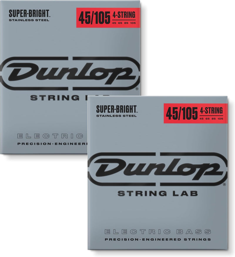 Briskdrop Dunlop DBSBS45105 Super Bright Bass Strings, Stainless Steel, Medium, 045-.105, 4 Strings/Set (2 Pack)