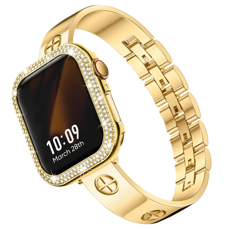 Missair Stainless Steel Metal Band and Bling Metal Case Compatible with Apple Watch 38mm Series 3