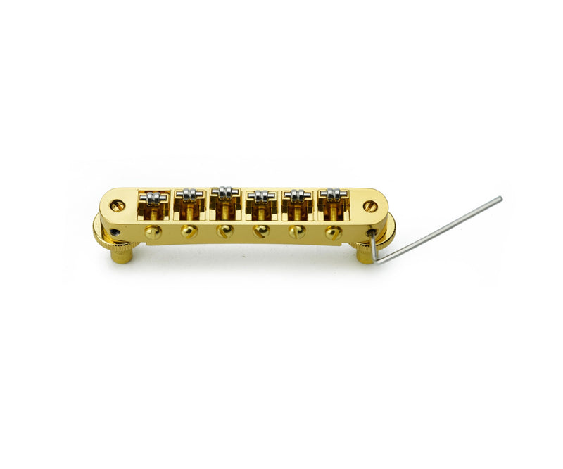 Guyker Tune-O-Matic Roller Saddle Bridge - String Space 10.5mm Guitar Bridges with Post Hole 4.2mm Replacement Compatible with Les Paul LP SG 6 String Electric Guitar GM015, Gold