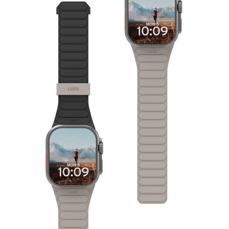 URBAN ARMOR GEAR UAG Compatible with Apple Watch Band 49/46/45/44mm & 42/41/40mm Pathfinder Silicone Double Side Reversible Magnetic Watch Strap iWatch Series Ultra 3/Ultra 2/Ultra/4-11/SE3/SE2/SE Black/Titanium
