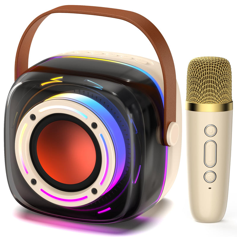 [AUSTRALIA] - Karaoke Machine with 1 Wireless Mircophone for Adults Kids, Portable Bluetooth Karaoke Speaker with 3.5" Full-Range Speaker and Colorful LED Lights, Support USB/TF Card/AUX (1Mics) 1Mics 
