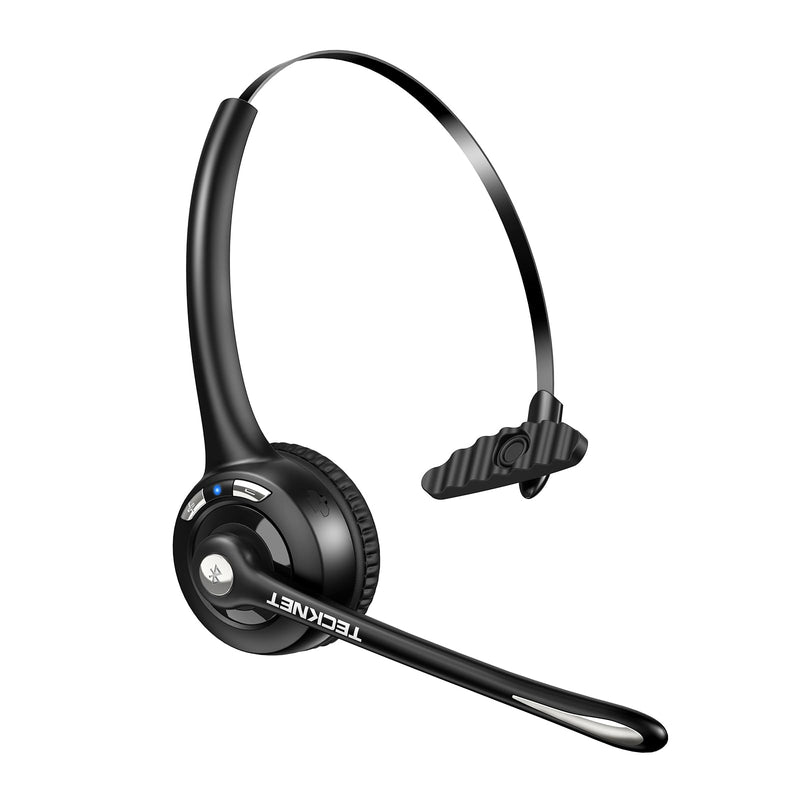 TECKNET Bluetooth Headset, Wireless Headset with Noise Canceling Microphone for Trucker, On-Ear Bluetooth Headphone with Mute Mic for Work Black & White