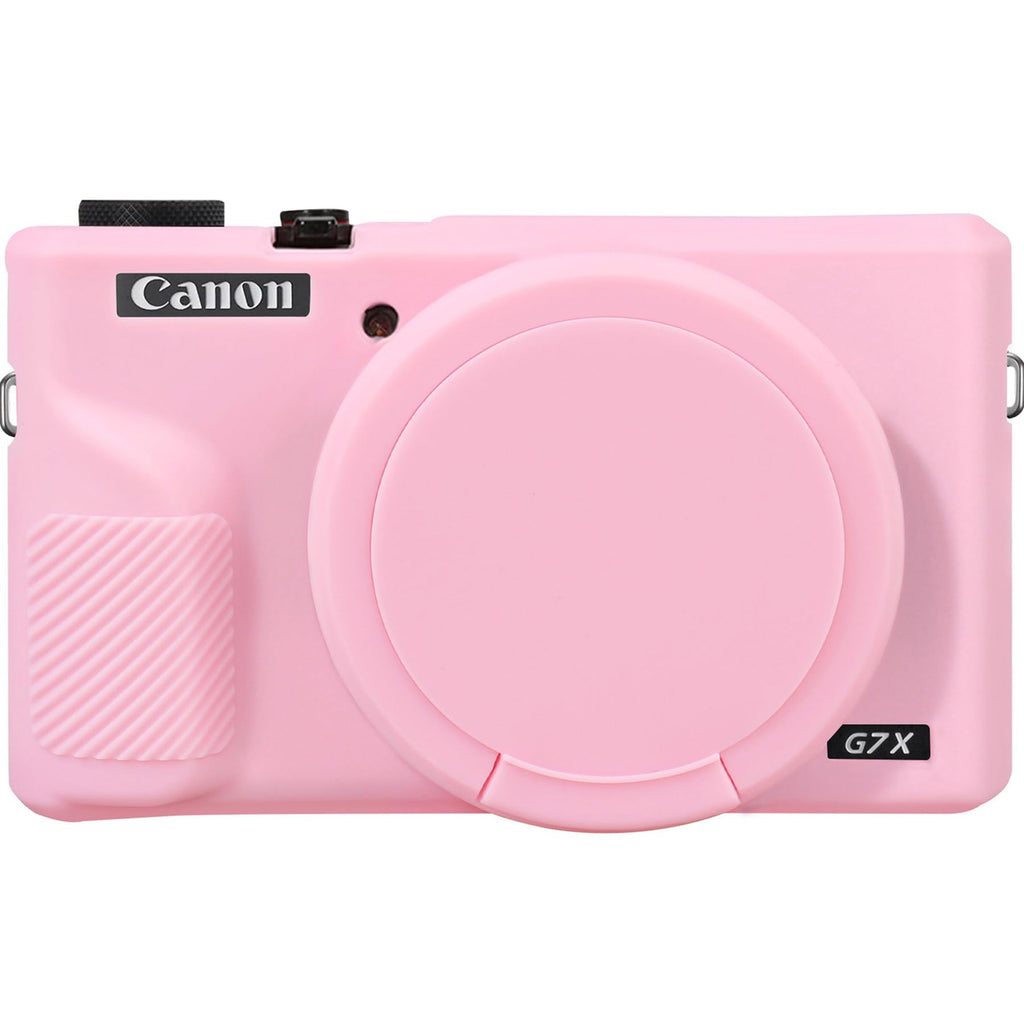 Canboc Case for Canon PowerShot G7X Mark III Digital Camera, G7X Mark III Soft Silicone Cover with Detachable Lens Cover, Pink (Case Only)