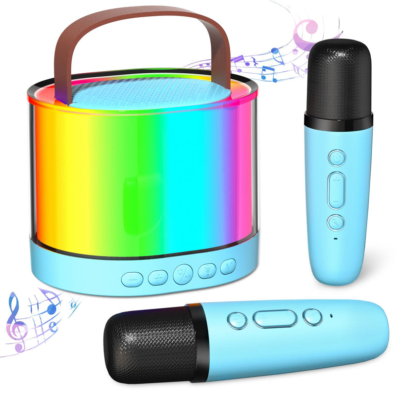 Karaoke Machine for Kids Adults, Mini Portable Bluetooth Karaoke Speaker with 2 Wireless Microphone and Lights, Birthday Gifts for Girls Ages 4, 5, 6, 7, 8, 9, 10, 12+ Family Home Party