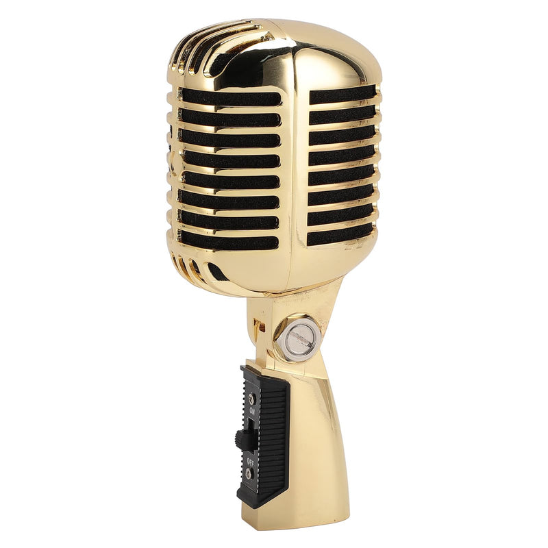 Retro Vintage Microphone, Zinc Alloy Self Tensioning Rack Dynamic Vocal Microphone with Sound, for KTV, Stage Performances (Gold)