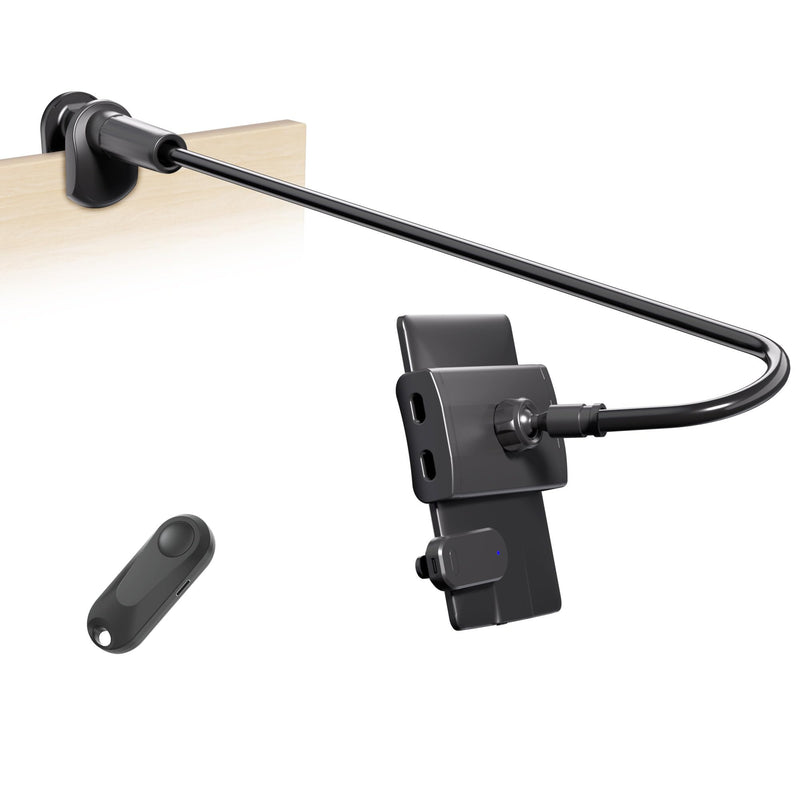 Gooseneck Tablet Holder for Kindle Reading in Bed with Page Turner Remote, Hands Free Desk Bedside Lazy Arm Stand for Kindle Accessories, Gifts for Readers Glossy Black