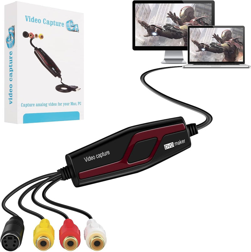 [AUSTRALIA] - Video Capture Card USB 2.0, RCA to USB Video Capture Device, Digital Video Converter to Save Digital Files for Your Mac OS X Windows 7 8 10 11 PC, One Touch VCR TV to DVD, Black DigitPro Video Capture Card USB 2.0 