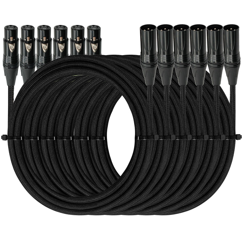 Premium XLR to XLR Cable (10 Feet 6-Pack) Noise-Canceling Balanced Wire Connector, 3 Pin Microphone Cables Oxygen-Free Copper (OFC) Male to Female Mic Cord for Speaker Mixer, Studio,Podcast 10 Feet-6Pack-Black