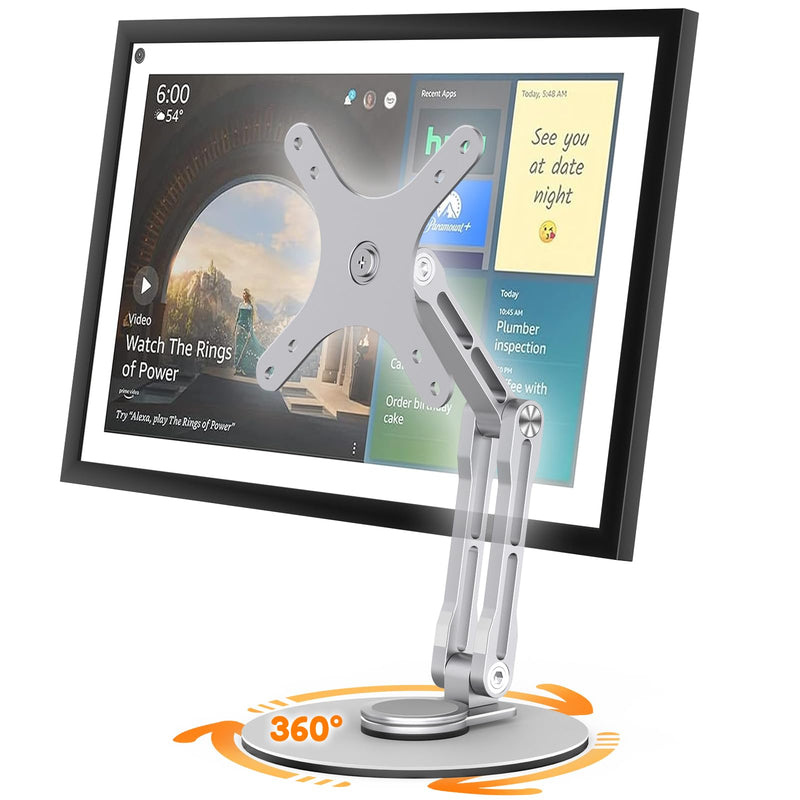 [AUSTRALIA] - Swivel and Tilt Stand for Echo Show 15, Vesa Monitor Stand, Three-Hinge Adjustable Angle and Height with 360° Rotation Base, Supports Switching Between Landscape and Portrait Screens(White) White 